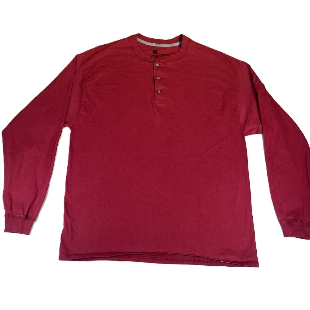 Hanes Beefy T Henley Shirt Men's XL 100% Cotton Thick Warm Base Outdoor Hunting